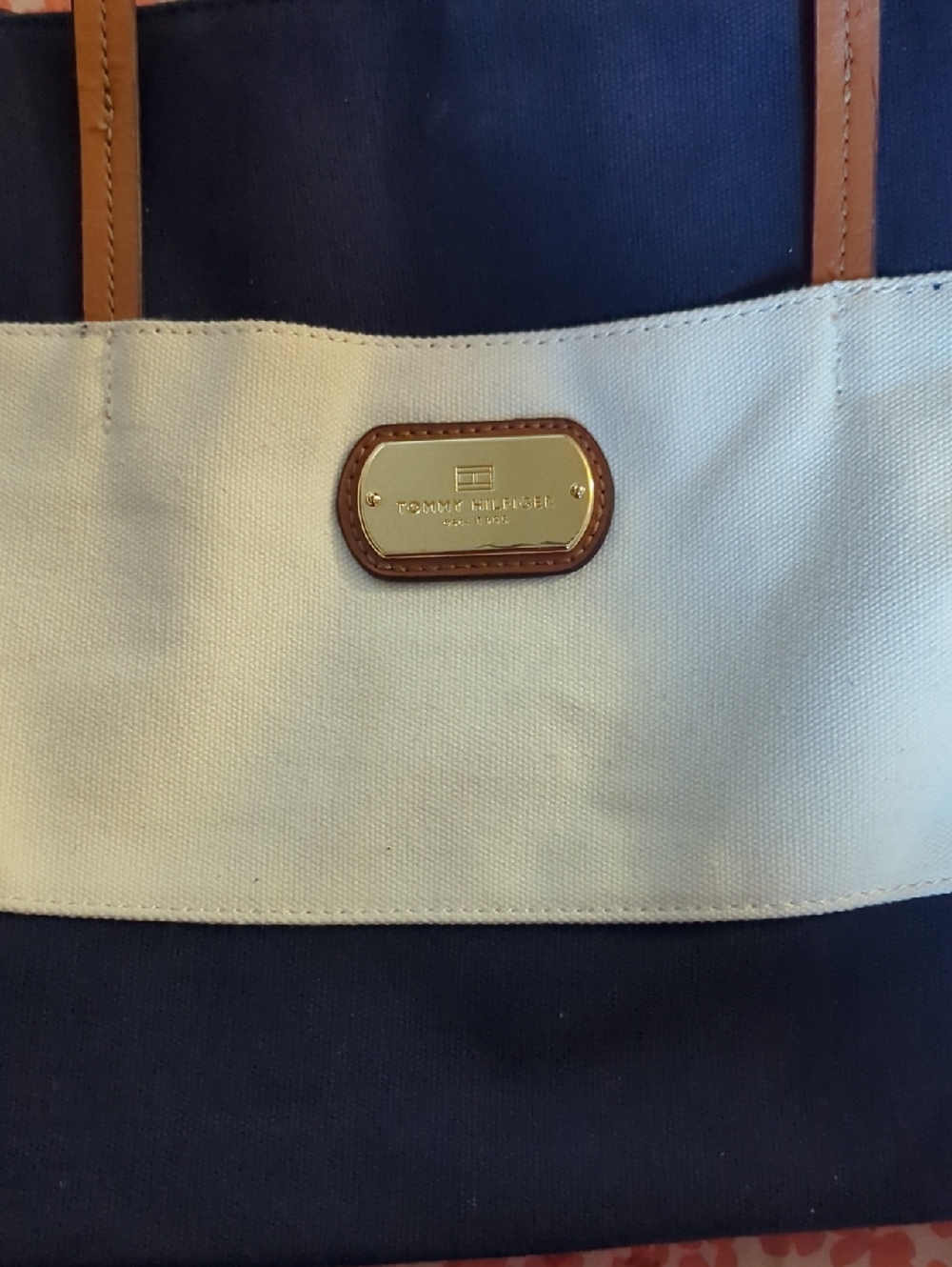 Tommy Hilfiger Navy, Cream & Tan Trim Canvas Tote Buy One Get One Free